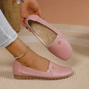 Customizable Women’s Pink Moccasin Loafers Comfortable Flats PU Leather Slip On Casual Shoes