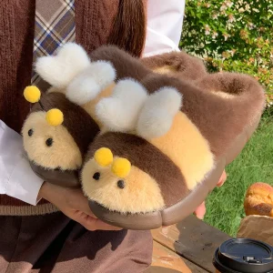 Customize Busy Bees Warm Slippers for Women’s Winter Indoor Home Anti Slip Soft Bottom Slippers