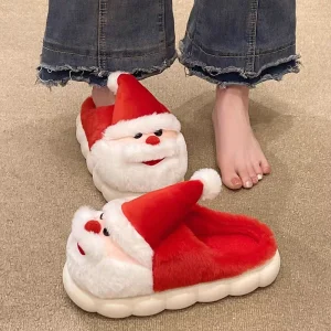Customize Christmas Santa Warm Slippers for Women’s Winter Indoor Home Anti Slip Soft Bottom Slippers