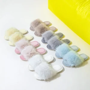 Customize Colorful Fur Warm Open Toes Plush Slippers for Women’s Men Winter Indoor Home Anti Slip Soft