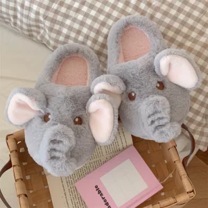 Customize Cute Elephant Warm Slippers for Women’s Winter Indoor Home Anti Slip Soft Bottom Slippers