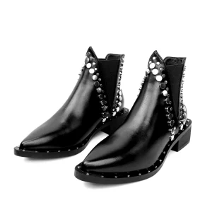 Customized Design Women’s High-Heeled Boots, Pointed Rivet Leather Boots, Versatile Elegant Fashionable
