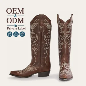 Customized Hickory Brown Western Boots for Festival Women Rugged Outdoor Walking Durable Footwear