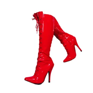 Customized High Heel Stilettos Sexy Knee High Boots with Pointed Toe Zip Closure PU Leather Big Size OEM Women’s Zip Up Shoes