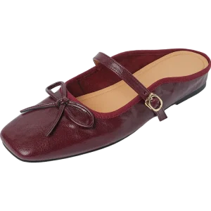 Customized High Quality Genuine Leather Women’s Square Toe Flat Mules Sandals Slippers Manufacturer
