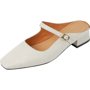 Customized High Quality Genuine Leather Women’s Square Toe Low Heels Mules Slippers Sandals Manufacturer