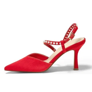 Customized High Quality Red Pearl Pointed Toe Party and Wedding Casual Stiletto High Heel Sandal