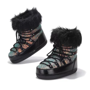 Customized High Quality Women’s Feather Sequin Round Toe Snow Booties On-Slip Casual Warm Thickened Fashion Ankle Boots