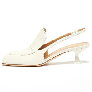 Customized High Quality Women’s Leather Square Toe Low Heel Pumps Fashionable Slingback Mule Shoes with Soft Heel