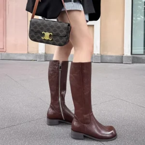 Customized High quality Round Toe Leather Winter Ladies Fashion Boots Women’s Western Style Height Increasing Women’s Shoes