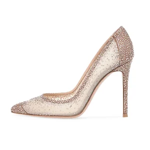 Customized Ladies Lace Bridal Shoes with Rhinestones Stiletto Heels Dress Shoes Women