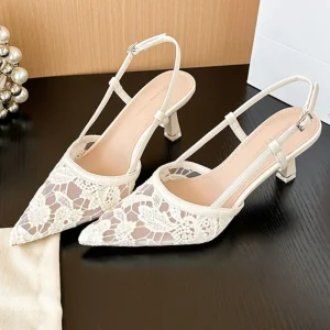 Customized Leather Sandals for Women’s Mid Heel Sandals Slim Wedding Bride Elegant Women
