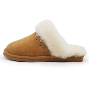 Customized Logo OEM ODM Design Winter Warm Non Slip Crystal Diamond Trims Women’s Cow Suede Upper Real Sheepskin Indoor House