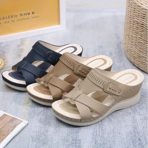 Customized Peep Toe Ladies Sandals Comfortable Outdoor Casual Wedge Heel Beach Sandals Women’s Shoes