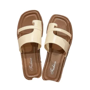 Customized Retro Roman Design Open Toe Ring Sandals for Women Non Slip PVC Flat Beach Shoes Soft Versatile Simple Fashion Summer