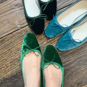Customized Stitching Square Toe Flat Ballet Shoes Breathable Solid Velvet Upper