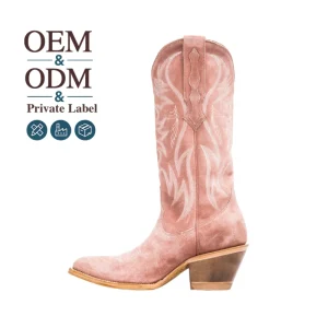 Customized Western Suede Boots Women Pink Cowboy Cowgirl Western Women’s Knee High Boots for Women Ladies
