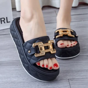 Customized Women’s Cross border PVC Home Slippers New Heightening Outing Summer Platform Beach Slippers Wedges Sandals