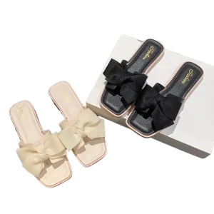 Customized Women’s Outdoor Slippers Summer Collection New Fashionable Flat Bottomed Butterfly Bow Design Soft Sole