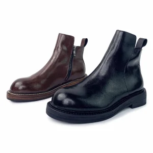 Customized Women’s Winter Boots Rivet Button Zipper Medium Short Martin Boots Thick Heel Leather Boots