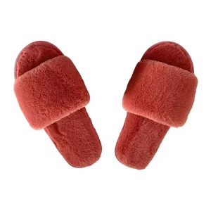 Cute Fleece Slippers Slides Ladies Winter Indoor Flat Warm Simple Design Fur Sole Slippers