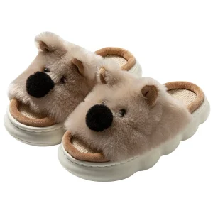 Cute Kapybara Flax Slippers Men’s and Women’s Spring Autumn Homewear Warmth Enhancing Cartoon Cotton Slippers