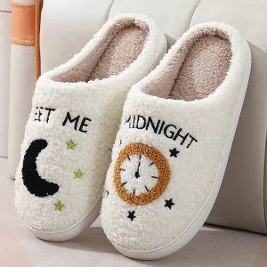 Cute Moon Plush Slippers Slides Ladies Warm Winter Quiet Men Women Indoor Home Soft Winter House Slippers