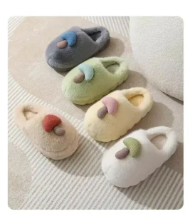 Cute Mushroom Plush Warm Slippers for Women’s Autumn and Winter Indoor Home Anti-slip Soft Bottom Slippers