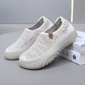 DN2025 new cloth shoes women’s knitted elastic thick soled breathable non slip versatile loafers casual shoes