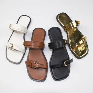 Designer Custom Anti Slip Summer Loafers Slides Luxury Ladies Flat Sandals with Metal Buckles Platform Slippers Shoes for Women