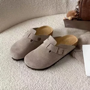 Designer High Quality Genuine Suede Custom Unisex Lightweight Slip Mule Clogs Cork Luxury Leather Slippers Mary Jane Autumn