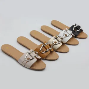 Designer Luxury Flat Sandals Beach Anti slip Slippers Silver Metal Buckle Sandals for Women and Ladies