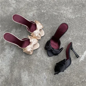 Designer Wedding Sandals with Bowknot Slim Heel