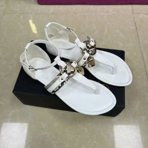 Designer Women’s Clip-Toe Sandals Summer New Roman Style High-Top Metal Ring Embellished Slipper Leather Flats Shoes