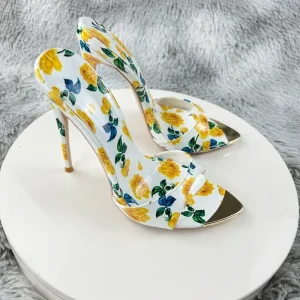 Designer Women’s Stiletto Sandals Sexy Fashion Printed Slippers with Open Counter Summer Pointed Toe 12cm Thin Heels