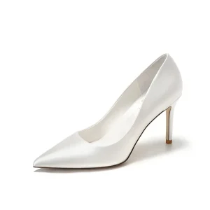 Dress Wedding Shoes White High Heels Women’s Stiletto Satin Dress Single Shoes Bridesmaid Shoes