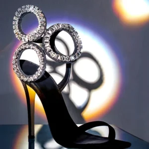 Dress Wedding Shoes with One Word Water Diamond Fine Heel Roman Women’s Sandals