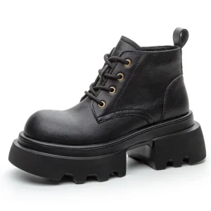Dropshipping Custom Logo Casual Platform Boots Women Shoes Genuine Leather Height Increasing Boots Ankle Booties