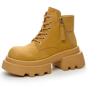 Dropshipping Custom Logo Designer Chunky Platform Boots Women Shoes Genuine Leather Height Increasing Booties