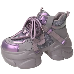 Dropshipping Custom Logo Fashion Sequins Purple Winter Women’s Casual Sneakers Wedge Heels Designer Shoes for Ladies