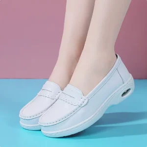 Durable Casual Comfortable Work Shoe for Female Nurse Uniform Working Hospital Slip On Closure White