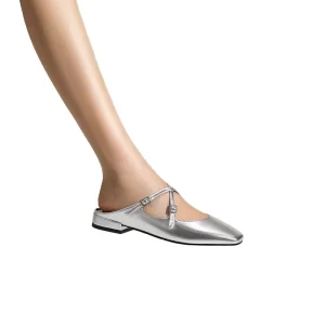 Elegant Anti-Slip Women’s Flat Slide Loafers Breathable Mary Janes Flats Square Toe Criss-Cross Strap Backless Fashion Trend