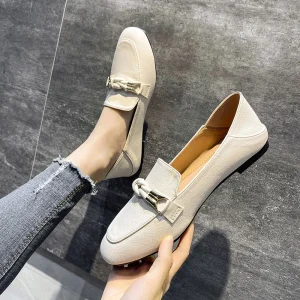 Elegant Ballet Single Shoe Ladies New Flat British Small Leather Shoes Lazy Slip on Loafer Spring Bean Shoes