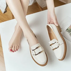 Elegant Black Round Head British Style Women’s Small Light Weight Summer Loafers