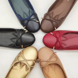 Elegant Bow-knot Ballerina Women’s Flat Round Toe Comfort Slip-on Ladies Loafers PU Shoes