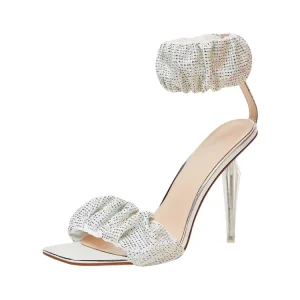 Elegant Bridal Wedding Shoes Shiny Silver Bling Bling High Heel Women Girl Pumps