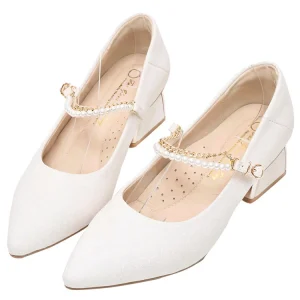 Elegant Bridal White 5Cm Pointed Toe Low Heel Ladies Wedding Shoes for Women Evening Shoes
