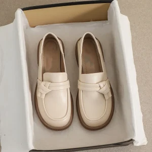 Elegant British Women’s Summer Loafers Thick Soled Preppy Style Slip On Chunky Leather Shoes Light Feature for Spring Autumn