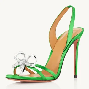 Elegant Designer Women’s High Heel Summer Fashion Sandals Open Toe Trendy Diamond Button Bow Slip-On Closure Height Increasing