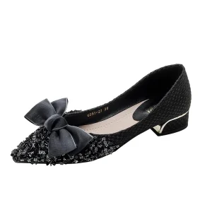 Elegant Lady Loafers Fashion Women’s Anti Slippery Pointed Toe Pumps Breathable Flat Dress Shoes for Winter Slip On Closure
